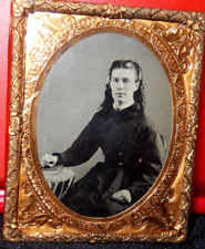1/9th Size Tintype of young lady in brass mat/frame picture
