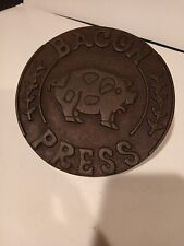 Vintage Bacon Press-Heavy Cast Iron. Wooden Handle. Pig Design. Looks/Works Nice picture