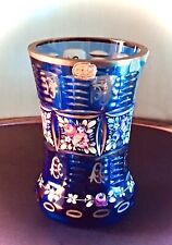 BOHEMIA CZECH COBALT BLUE CRYSTAL EARLY 19th CENTURY CUT ETCHED GOBLET 1950s ERA picture