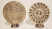 Pair Of 2 Vintage Aztec Sun Stone Calendar Mayan Mexican Circle From Cancun picture