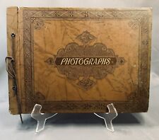 Vtg 1930-40s Unused Brown Leather Look 12.5x16.5 Embossed Photo Album w/2 Pages picture