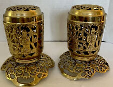 Unique Huge Pair of Asian Incense Holders with Lids 6' Brass-Open scroll design picture