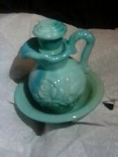 VINTAGE AVON PERFUME BOTTLE WITH STOPPER AND BOWL GREEN MILK GLASS  picture
