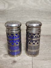 Vintage Godinger Cobalt Blue Glass And Silver Plated Salt & Pepper Shakers picture