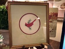 Red Bird/Cardinal~Needlework/Cross Stitch~Art Work~Custom Framed~10.5”x9.5”~NICE picture