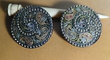 Victorian Glass Buttons 1830-50 Matching Pair 1 1/4 Inch. Green/Golden swirl. picture