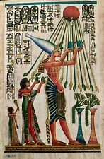 Egyptian papyrus Handmade Akhenaten &family offer sacrifices to the sun 8x12” picture