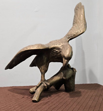 Vintage Cast Brass Bald Eagle on a Branch Sculpture Statue 18.5