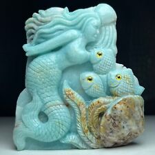 Natural Crystal Specimen, Amazon stone Hand Carved.Sea maid,Under water world T9 picture