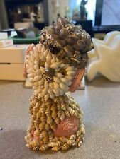Vintage MCM Sea Shell Art Dog Figurine Wearing Hat Pink Spots picture