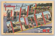 Long Island New York, Large Letter Greetings, Horse Racing, Vintage Postcard picture