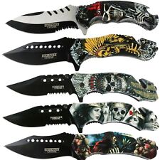 Print Handle Spring Assisted Pocket Knife Folding Tactical Open Serrate Blade picture