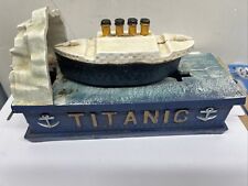 Vintage Titanic Ship Bank Crashing Into Iceberg Cast Iron Coin Toy Mechanical picture