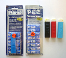 Vintage PEZ 4 No Feet Black Red Blue Dispensers RARE Peppermint Candy Refills picture