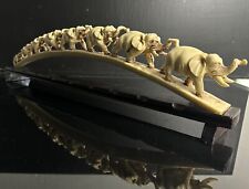 Vintage 8 Elephants In A Row On Bridge - Hand Carved Ivory Resin picture
