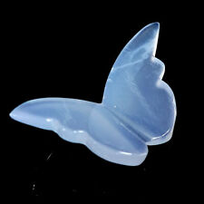 Natural Blue Chalcedony 3D Butterfly Wings Crystal Quartz Carved Skull Gemstone picture