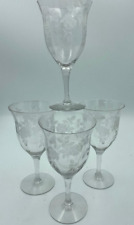 Vintage Wine Glasses Chrystal Etched Roses /set of 4 picture