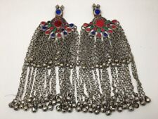 2x Pair Vintage Afghan Kuchi Pendant Jingle Bells Chain Boho Statement,KC349 picture