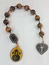 Chaplet Pocket Rosary, Handmade, Tiger's Eye, Sterling Heart, picture