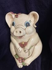 Vintage Ceramic Smiling Pig Cookie Jar Flowers STUDIO POTTERY 11