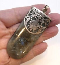 Vintage Huge Sterling Silver Labradorite Healing Pendant Amulet Metaphysical 3
