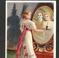 1910 Witch On Halloween Mirror Love Romance Candle Anglo-American #876 PostCard picture