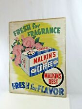Malkins Best Coffee Sign VTG Cardboard Fresh for Fragrance Flavor 1930s Ad BC picture