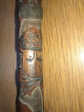 Antique Japanese Bamboo Story Walking Stick/ Cane Geisha Warrior Demon Carvings picture