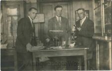 Men in science class chemistry laboratory lab microscopes biology antique photo picture