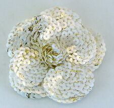 CHANEL CAMELIA OF WHITE SEQUINS, STICKER BACK, PROMOTIONAL GIFT 3 X 3 INCHES picture