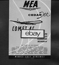 MEA MIDDLE EAST AIRLINES 1961 COMET 4C CEDAR JET TO EUROPE-KARACHI-BOMBAY AD picture