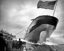 Vintage 1905 Ship Launch Photograph - Patriotic USA Flag Boat - Frank J Hecker picture