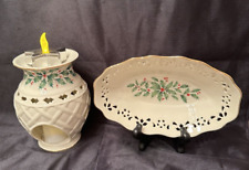 2Vtg Lenox Greeting Fragrance Warmer w/Yankee Wax French Vanilla &Oval CandyDish picture