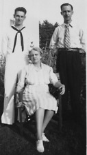 4V Photograph Handsome Sailor Man Uniform Pose Family Portrait Mom Brother 1940s picture