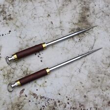 Set of 2 Rare Vintage Butchers Steel Wooden Strong Handle  picture