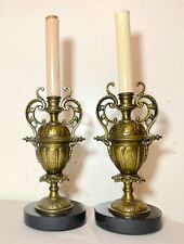 pair of 2 antique eastlake aesthetic ornate bronze marble electric table lamps picture