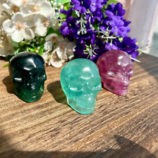 3pc Natural Rainbow Fluorite Carved skull quartz crystal skull Carving healing picture