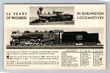 1934 Expo 50 Years Of Progress In Burlington Locomotives c1933 Vintage Postcard picture