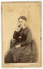 CIRCA 1880'S CDV Woman Sitting With Hand on Chin Dress M.N. Crocker Perry NY picture