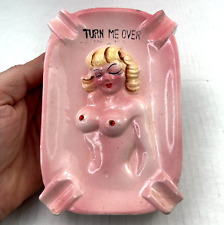 Vintage Risque Nude Lady Ashtray Turn Me Over for your Butts Ruby Nipples Japan picture