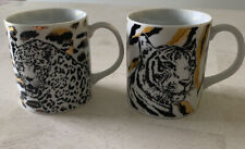 Set Of 2 TAKAHASHI Mugs Tiger & Leopard Cheetah King Jungle SAN FRANCISCO Japan picture