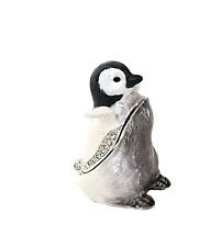 Flippity Penguin Pewter Bejeweled Hinged Miniature Trinket Box Kingspoint  picture