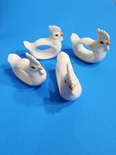 Set Of 4 Chicken Hen Roosters Napkin Rings White Farmhouse Rustic Bone China  picture