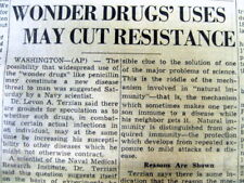 1950 newspaper MEDICAL DOCTOR WARNS of BACTERIA RESISTANCE to ANTIBIOTIC USE picture