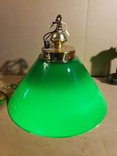  Vintage Emerald Green Glass Cased in White Bankers Hanging Light Shade picture
