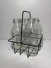 Vintage Dairy Glass Milk Quart Bottles with Carrier, 4-bottles picture