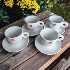 4 ILLY White Red Logo Espresso Cups & Saucers, O Handle, Portugal, 8 Pcs picture