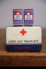 Vintage Johnson & Johnson Emergency Case For First Aid Red Cross Tin Box picture
