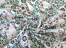 Black Green Indian Handmade Floral Print Cotton Fabric Hand Block Fabric By Yard picture