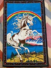 Vintage Unicorn Under a Rainbow Brushed Cotton Cloth Tapestry/Banner picture